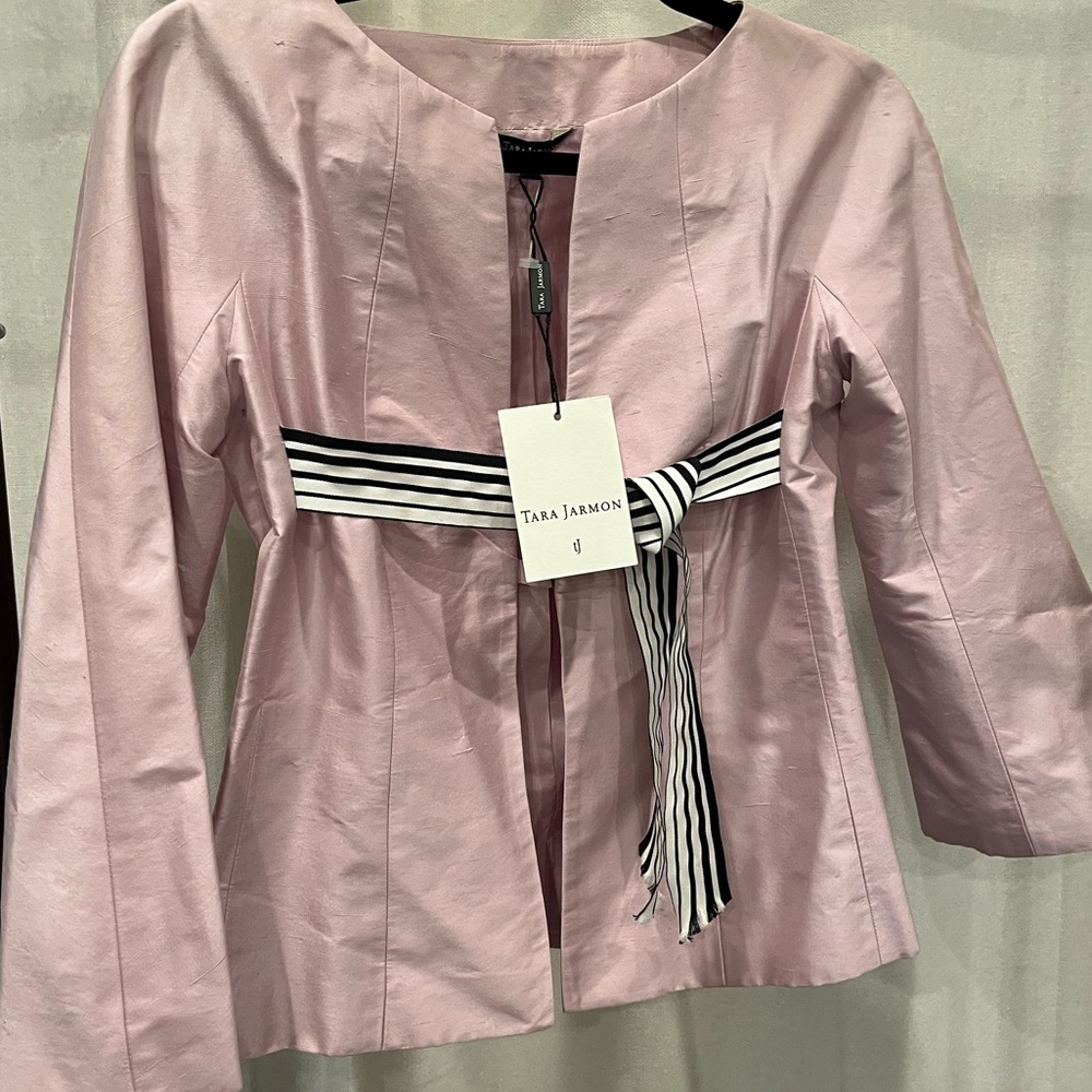 New Tara Jarmon pale rose pink  silk jacket light coat size 36 = Small
